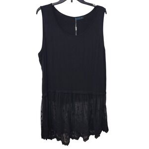 NWT Fashion Express Black Lace Trim Tunic Tank Top Womens 2XL Sleeveless